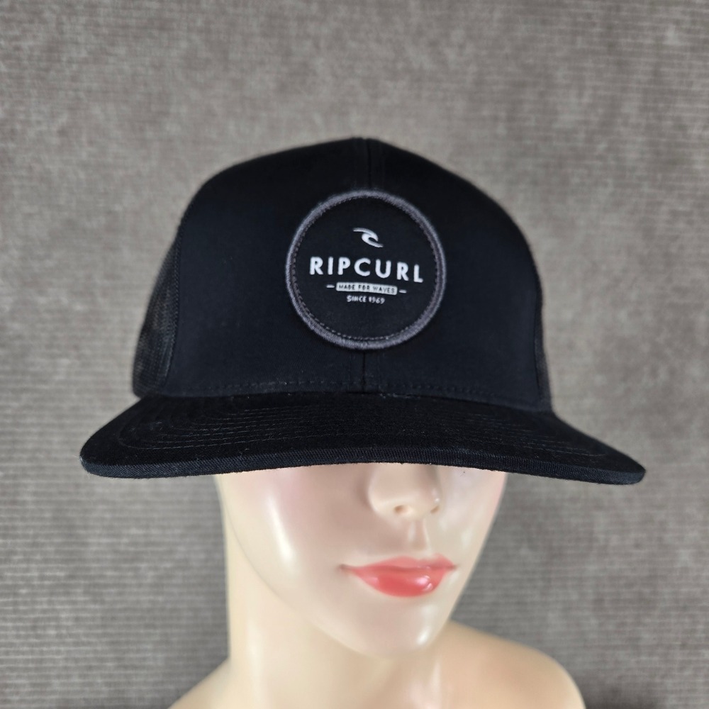 Rip Curl Mens OSFM Black Patch Mesh Snapback Trucker Hat Cap